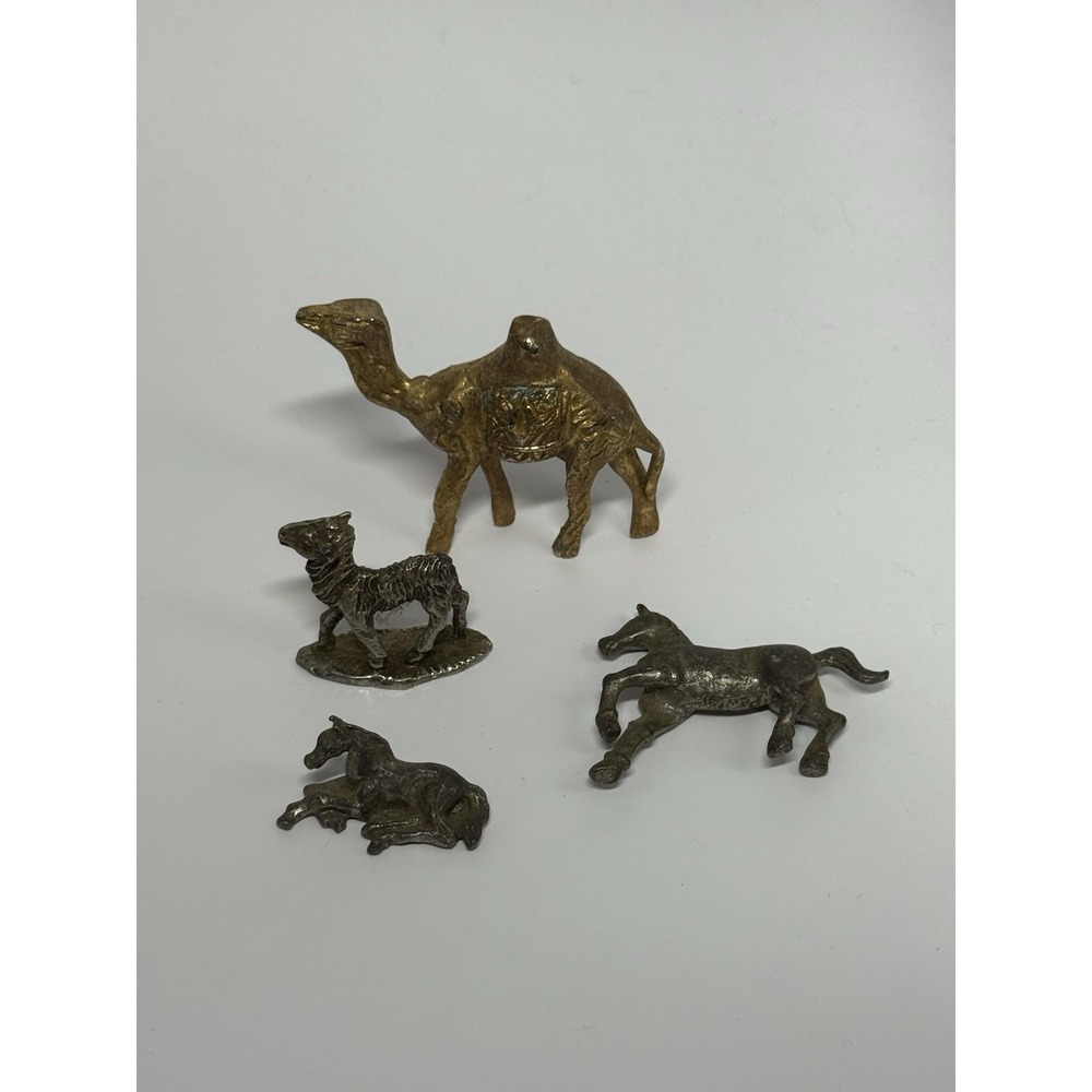 Vintage Brass And Pewter Horse Camel Animal Set Figures Set Of 4